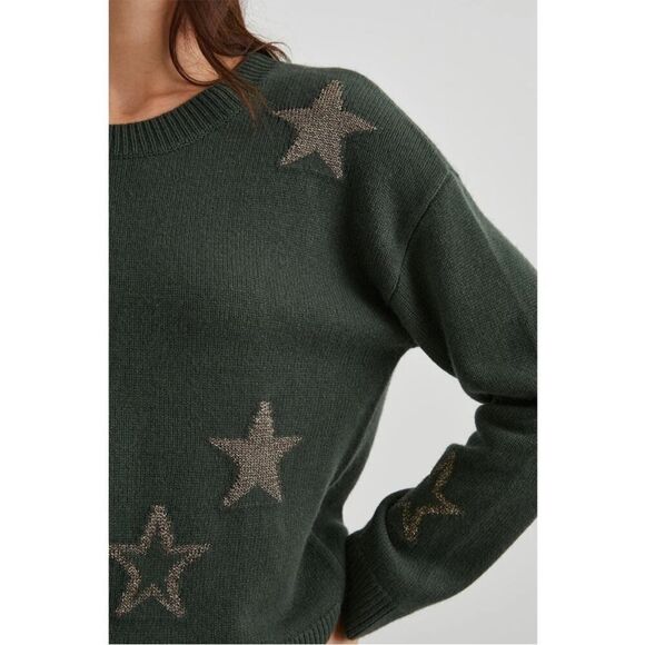Rails Perci Olive Green Gold Stars Design Pullover Sweater Boho Contemporary - Picture 3 of 12